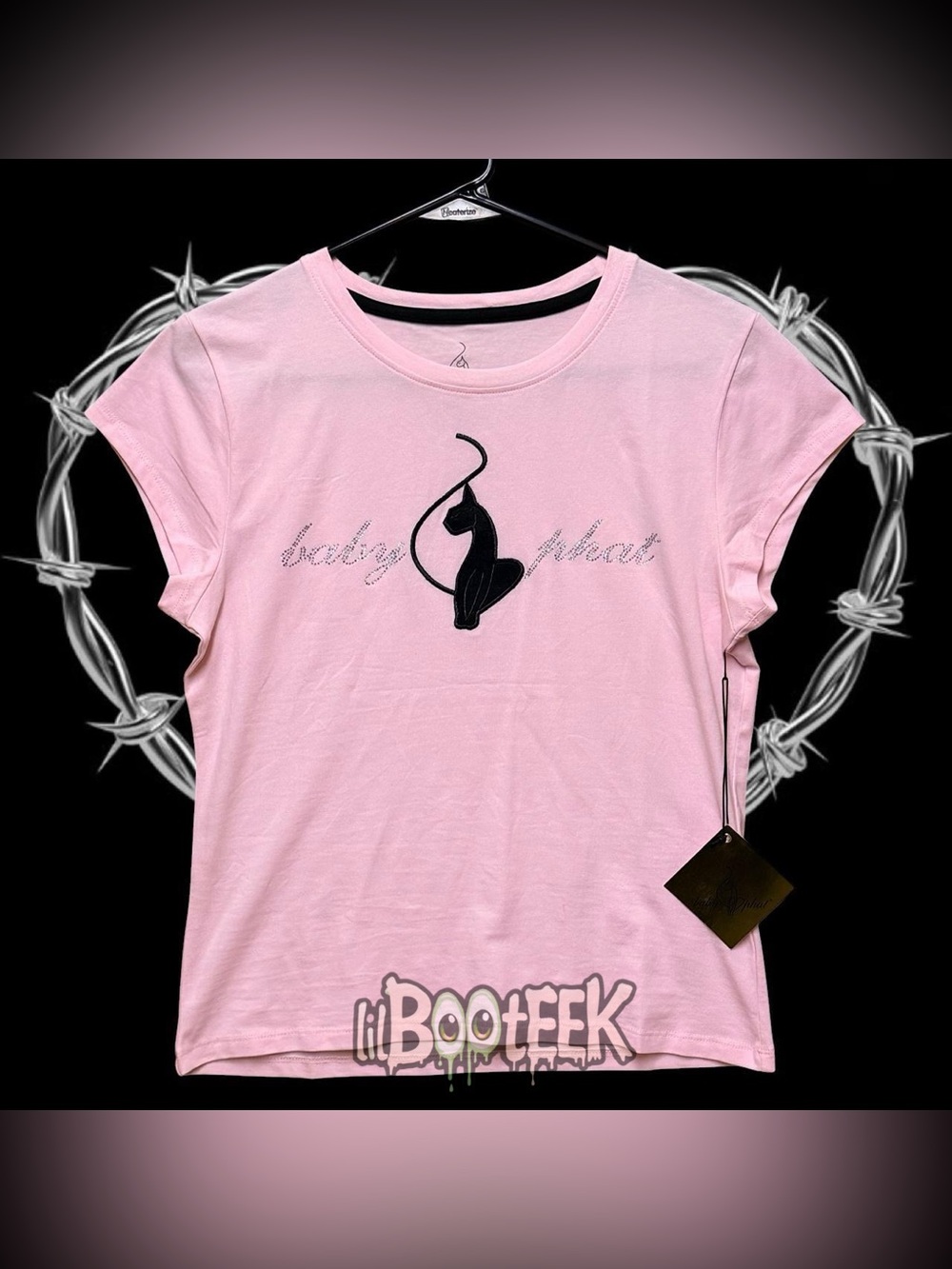 Baby Phat XL Ballerina Pink Tee w Black Cat Graphic Rhinestone Logo NwT Y2K